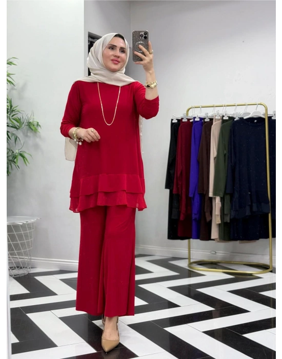 Rahat Kalıp Candy Kumaş Takım Kırmızı