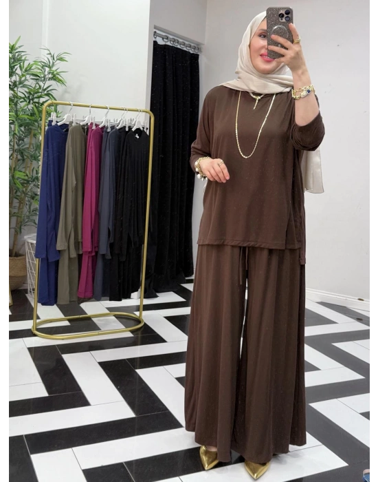 Salaş İkili Takım – Viskon Kumaş, Rahat Kalıp Kahverengi