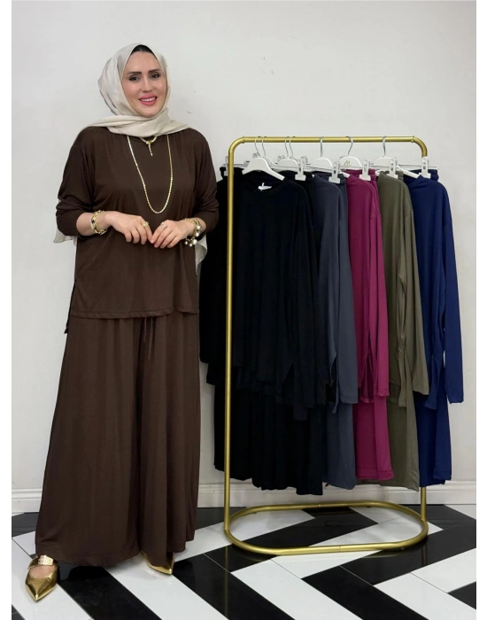 Salaş İkili Takım – Viskon Kumaş, Rahat Kalıp Kahverengi