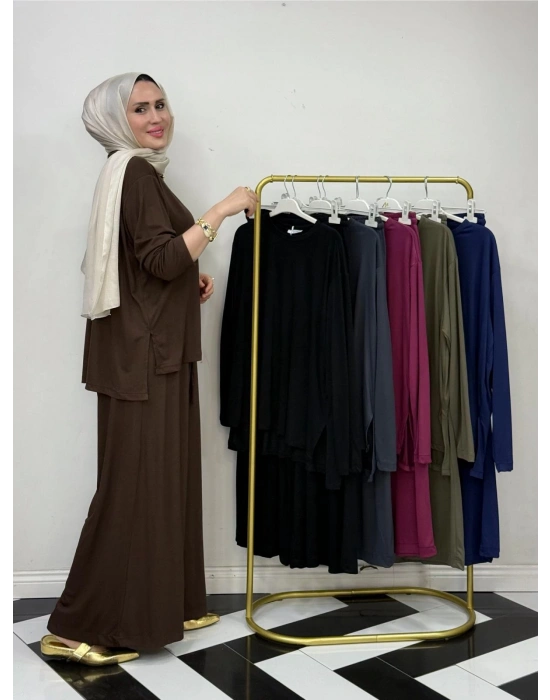 Salaş İkili Takım – Viskon Kumaş, Rahat Kalıp Kahverengi