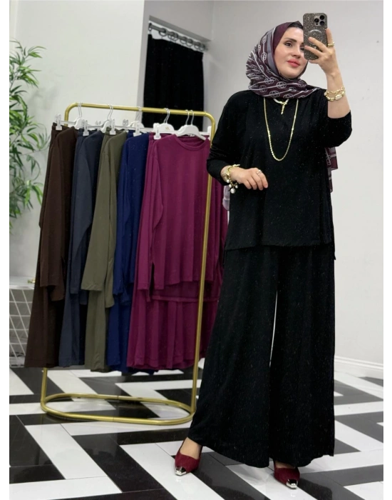 Salaş İkili Takım – Viskon Kumaş, Rahat Kalıp Siyah