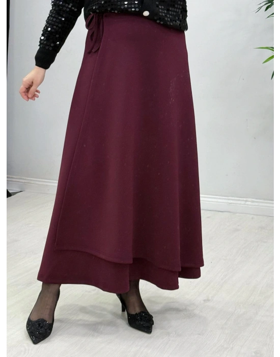 Scuba Kapaklı Model Etek Bordo