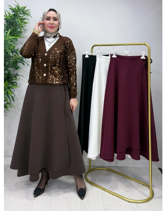 Scuba Kapaklı Model Etek Kahverengi