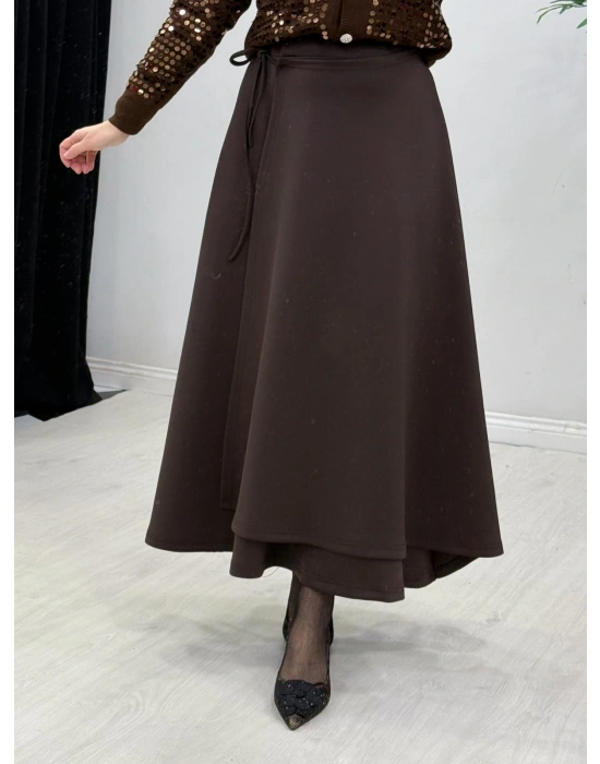 Scuba Kapaklı Model Etek Kahverengi