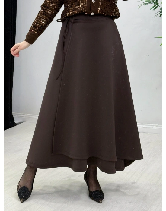 Scuba Kapaklı Model Etek Kahverengi