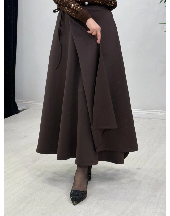 Scuba Kapaklı Model Etek Kahverengi