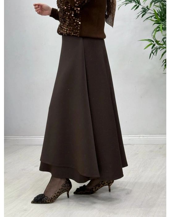 Scuba Kapaklı Model Etek Kahverengi