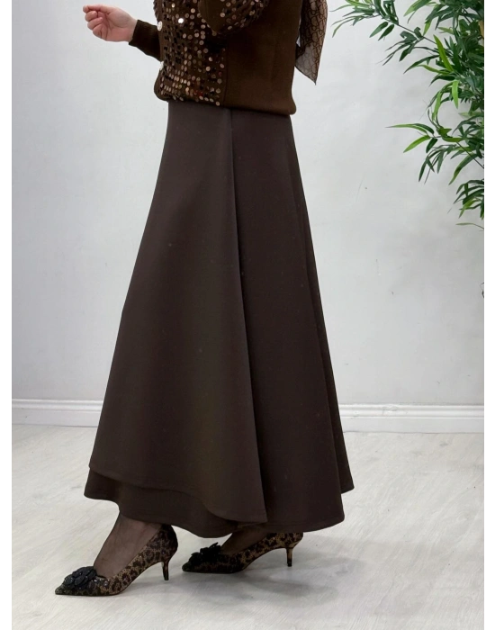 Scuba Kapaklı Model Etek Kahverengi