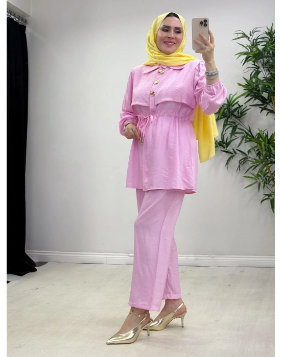 Şık Çilek Kumaş Takım Pembe