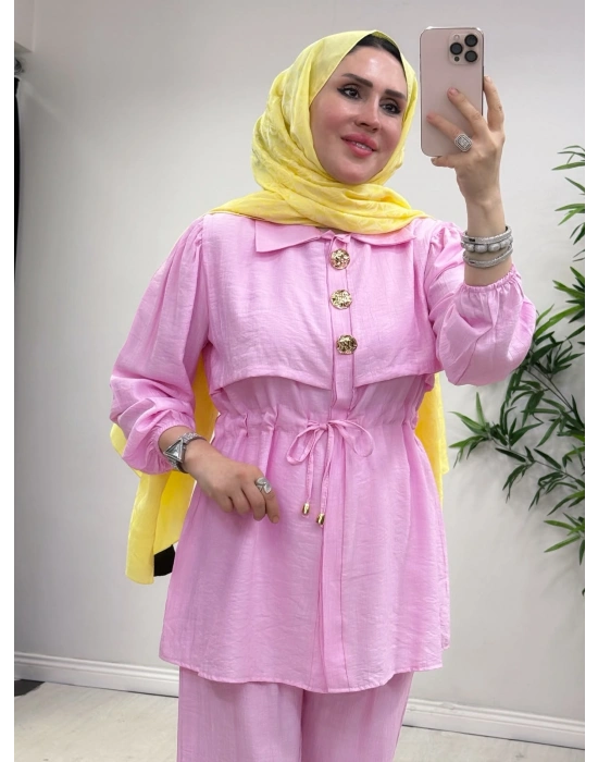Şık Çilek Kumaş Takım Pembe