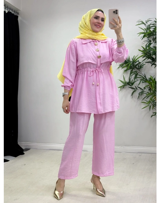 Şık Çilek Kumaş Takım Pembe