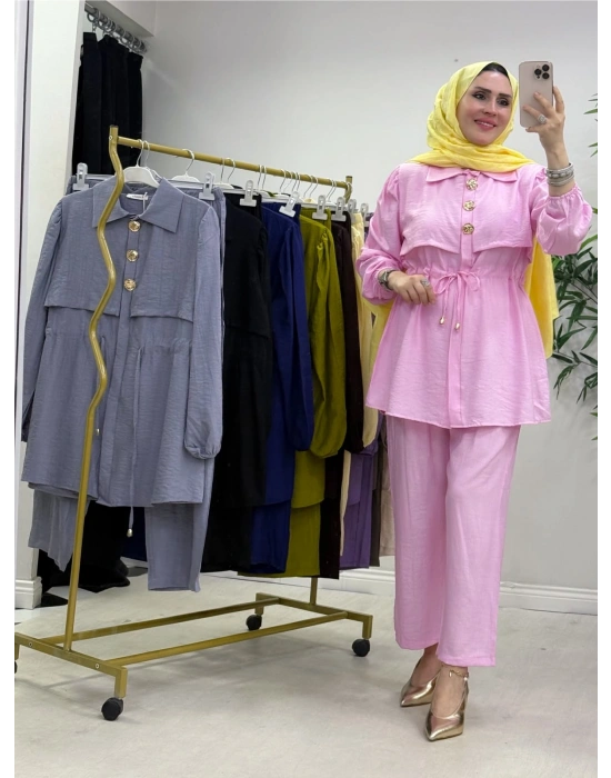 Şık Çilek Kumaş Takım Pembe