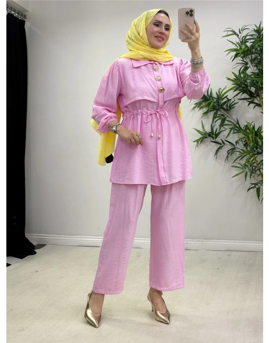 Şık Çilek Kumaş Takım Pembe