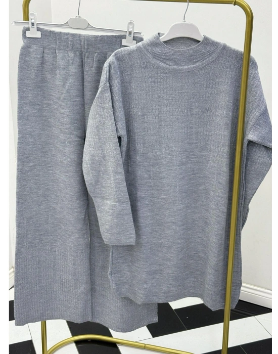 Sim Detaylı Triko Takım Gri