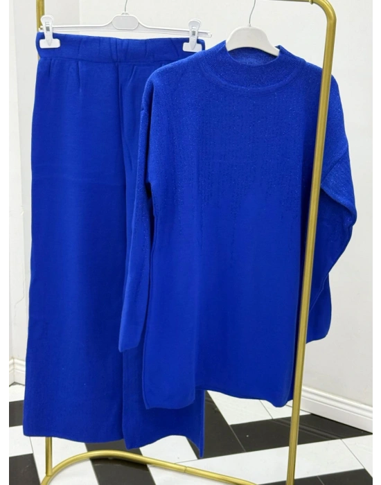 Sim Detaylı Triko Takım Saks