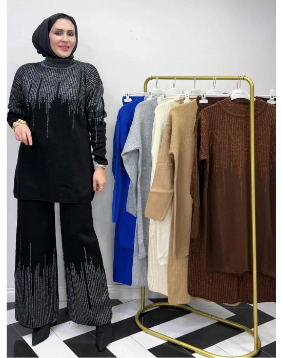 Sim Detaylı Triko Takım Siyah