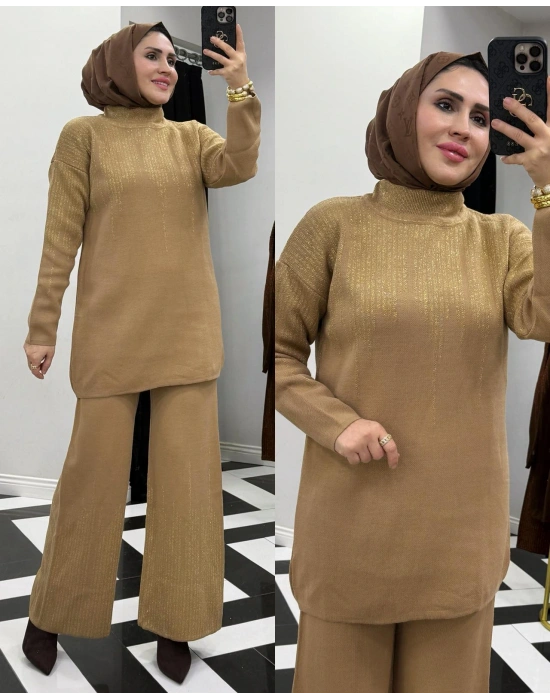 Sim Detaylı Triko Takım Taba