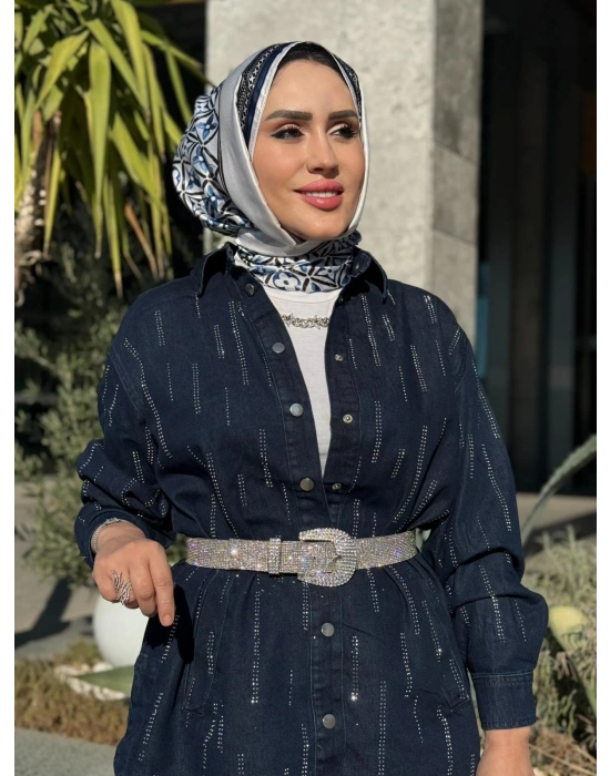 Taş Detaylı Kot Takım Koyu Renk