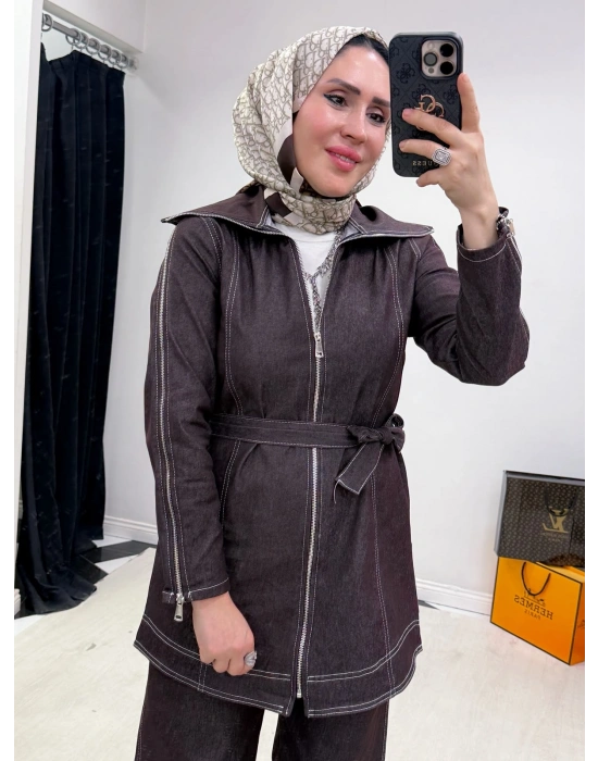 Tasarım Kot Takım Kahverengi