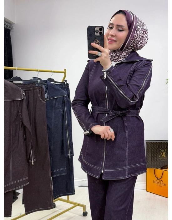 Tasarım Kot Takım Mürdüm