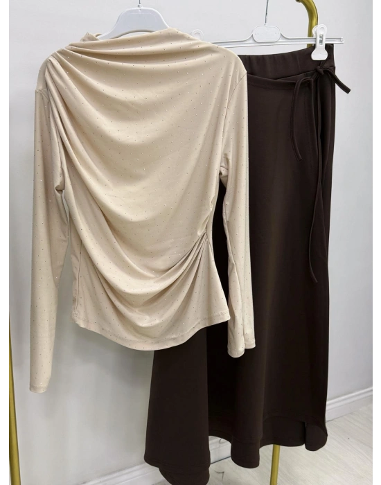 Taşlı Candy Body Bej