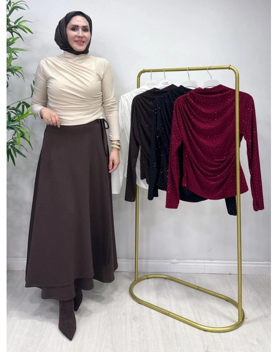 Taşlı Candy Body Bej