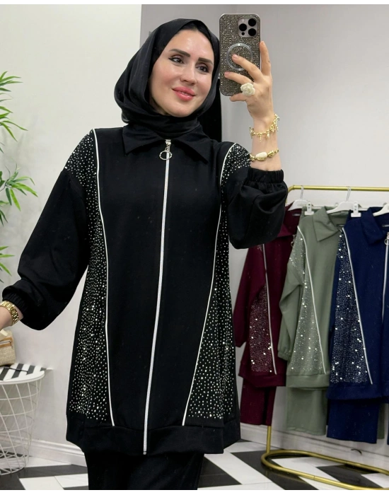 Taşlı Takım – Oysho Kumaş Siyah