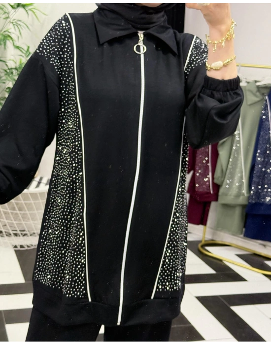 Taşlı Takım – Oysho Kumaş Siyah