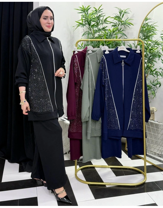 Taşlı Takım – Oysho Kumaş Siyah