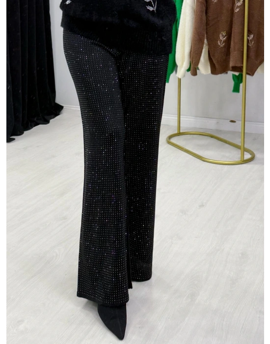 Taşlı Triko Pantolon Siyah