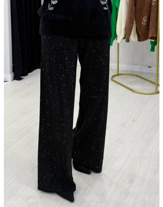 Taşlı Triko Pantolon Siyah