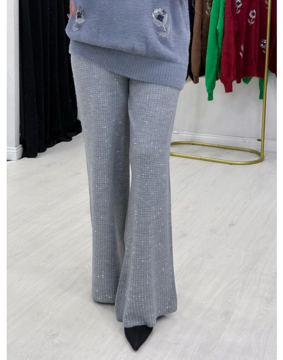 Taşlı Triko Pantolon Gri