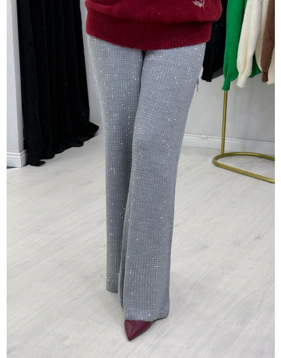 Taşlı Triko Pantolon Gri