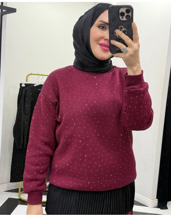 Üç İplik Şardonlu Rahat Kalıp Takım Bordo