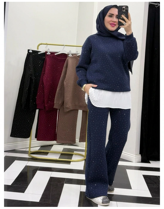 Üç İplik Şardonlu Rahat Kalıp Takım Lacivert