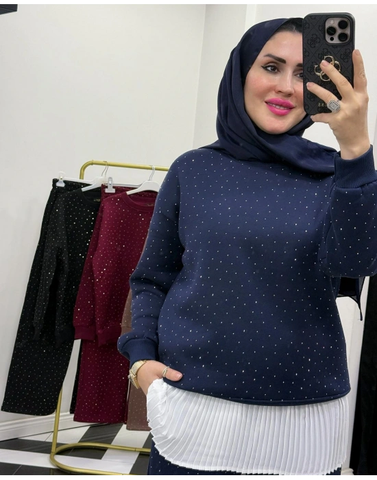 Üç İplik Şardonlu Rahat Kalıp Takım Lacivert