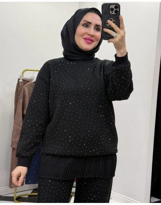 Üç İplik Şardonlu Rahat Kalıp Takım Siyah