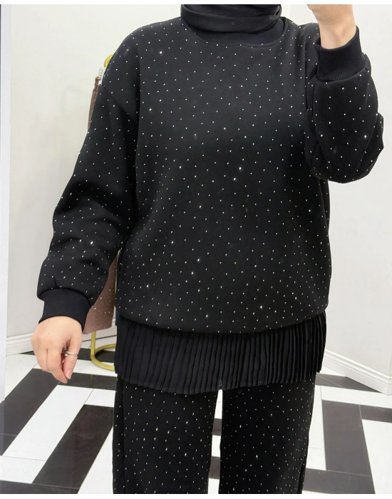 Üç İplik Şardonlu Rahat Kalıp Takım Siyah