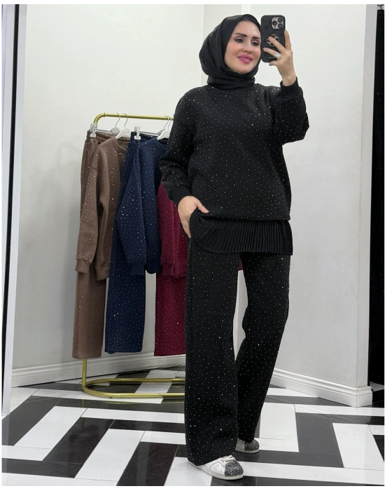 Üç İplik Şardonlu Rahat Kalıp Takım Siyah