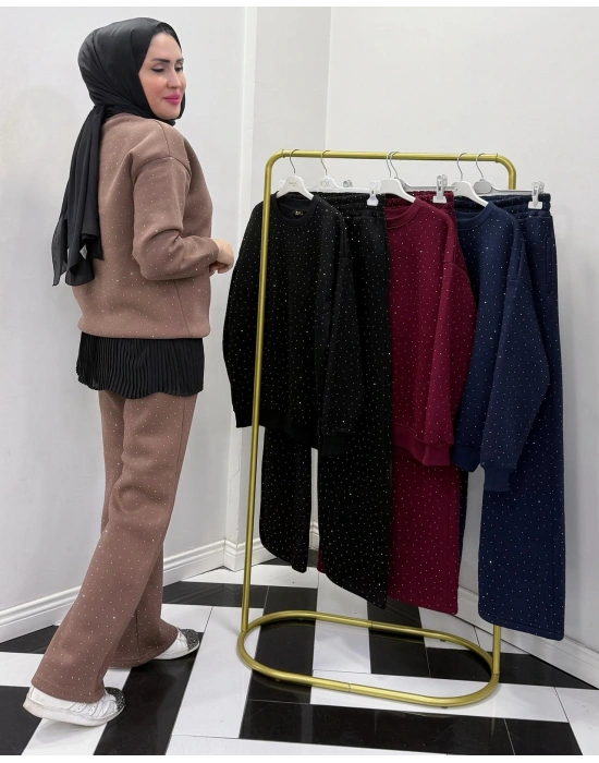 Üç İplik Şardonlu Rahat Kalıp Takım Vizon