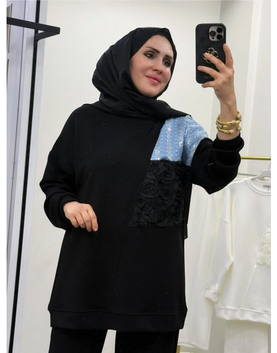 Yeni Sezon Gül Detaylı Takım Siyah