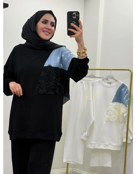 Yeni Sezon Gül Detaylı Takım Siyah