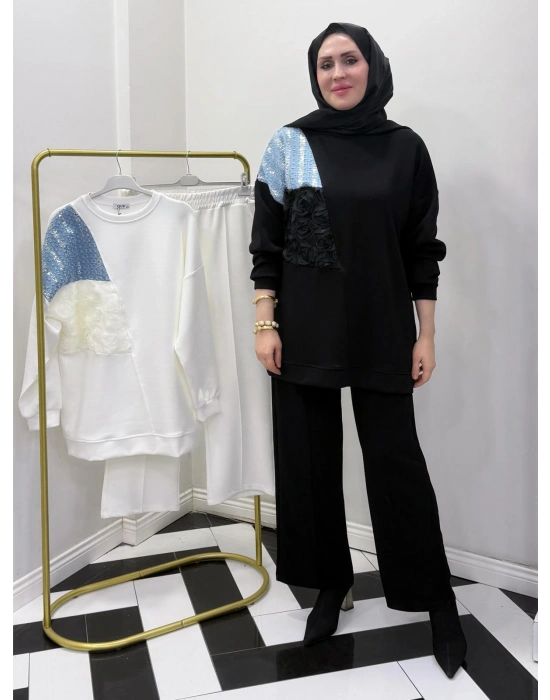 Yeni Sezon Gül Detaylı Takım Siyah