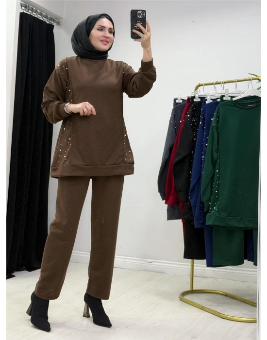 Yeni Sezon İncili Penye Takım Kahverengi