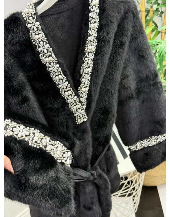 Yeni Sezon İnci Detaylı  İthal Kürk Siyah