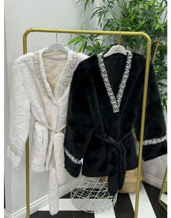 Yeni Sezon İnci Detaylı  İthal Kürk Siyah