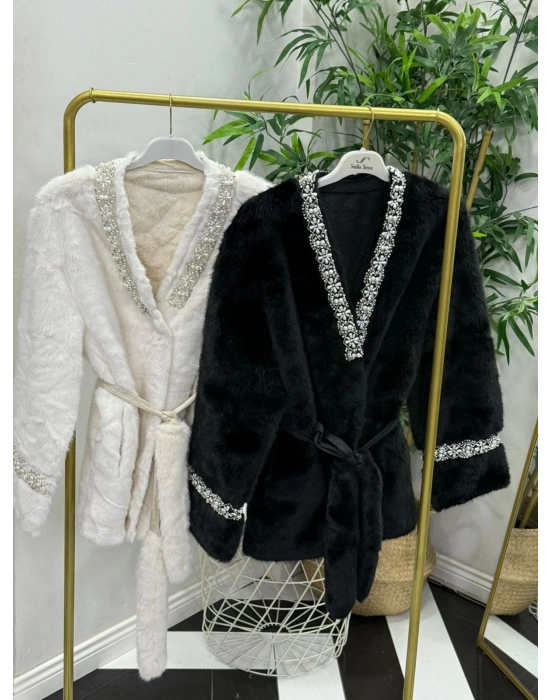 Yeni Sezon İnci Detaylı  İthal Kürk Siyah