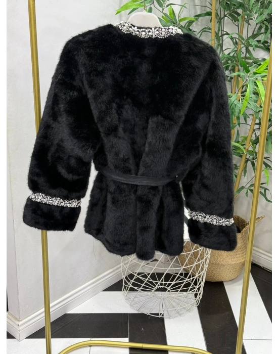 Yeni Sezon İnci Detaylı  İthal Kürk Siyah