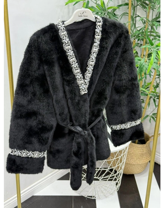 Yeni Sezon İnci Detaylı  İthal Kürk Siyah