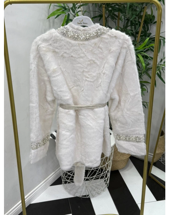 Yeni Sezon İnci Detaylı  İthal Kürk Beyaz